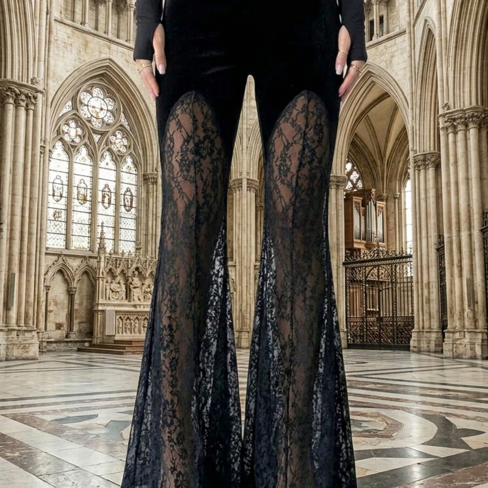 Black Lace Flare Pants - Picture 3 of 3